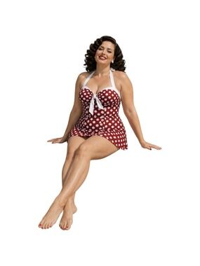 Ekouaer Vintage Polka Dot Swim Dress One Piece Swimsuit XL NWT